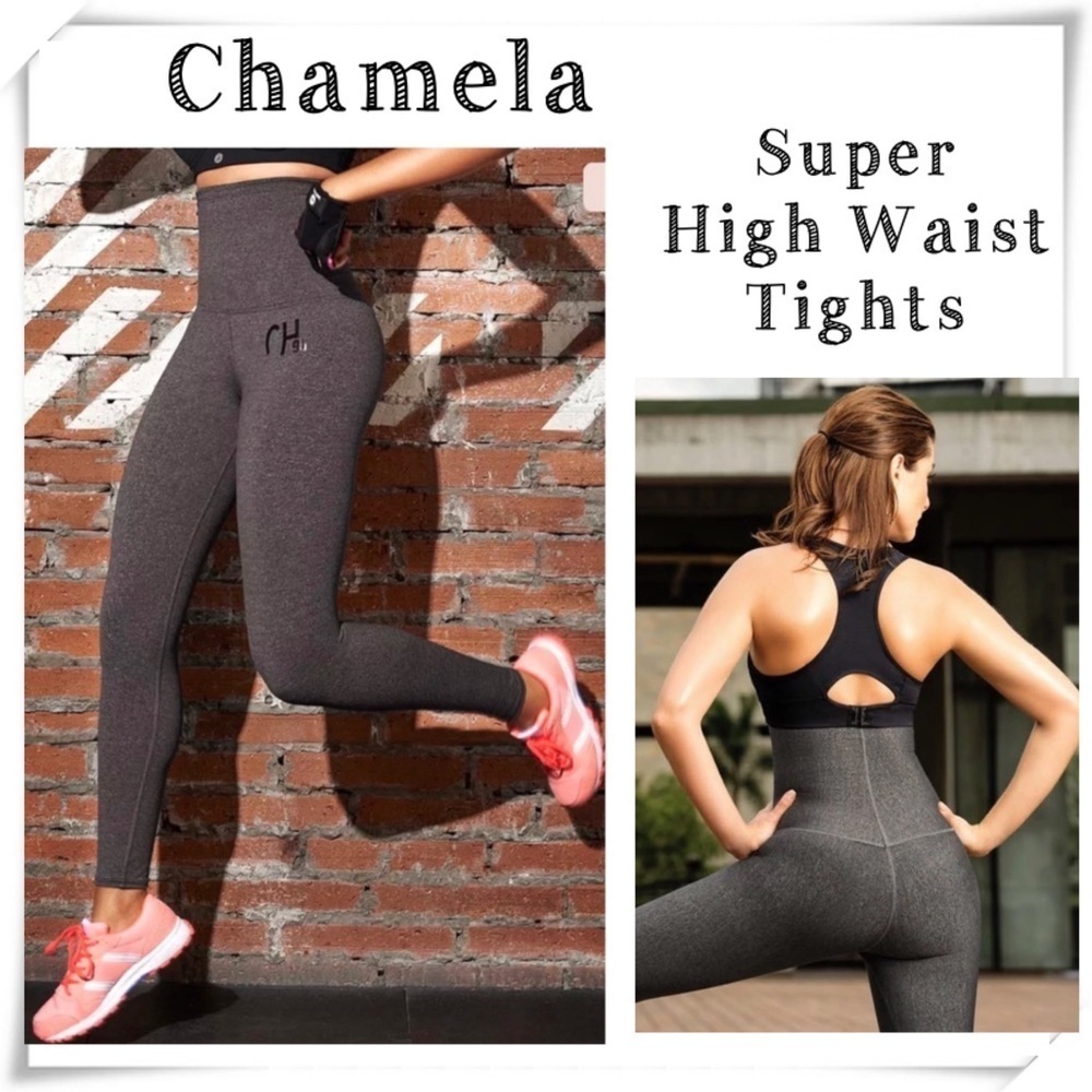 CHAMELA Super High Waist Workout Tights Leggings in Charcoal Grey Size XL